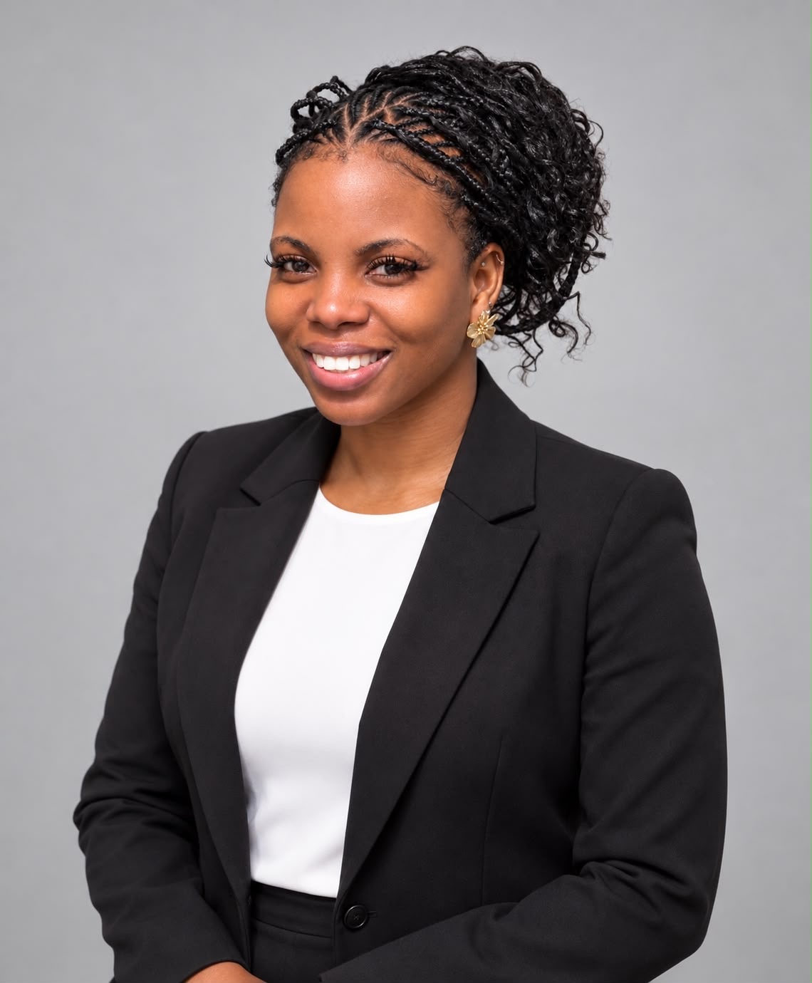 Shanon Evans, Tiki Sunset Retreat Event Manager, wearing a black suit and white blouse